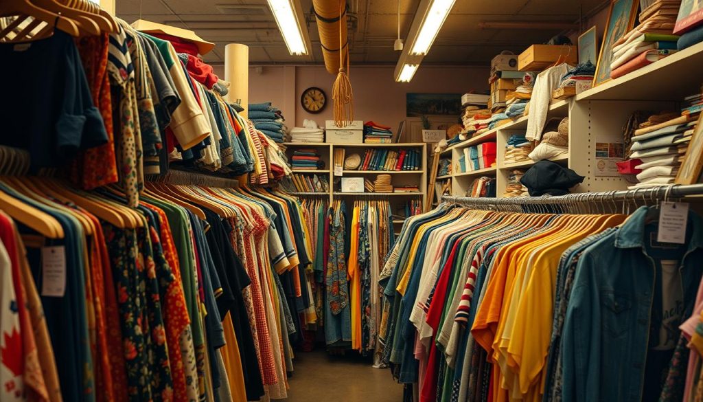 Thrift store racks with affordable fashion