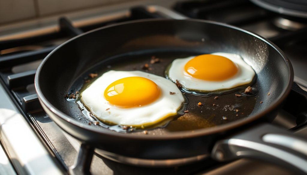 Sunny-side up eggs cooking technique