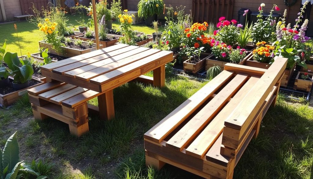 Outdoor pallet furniture for gardening