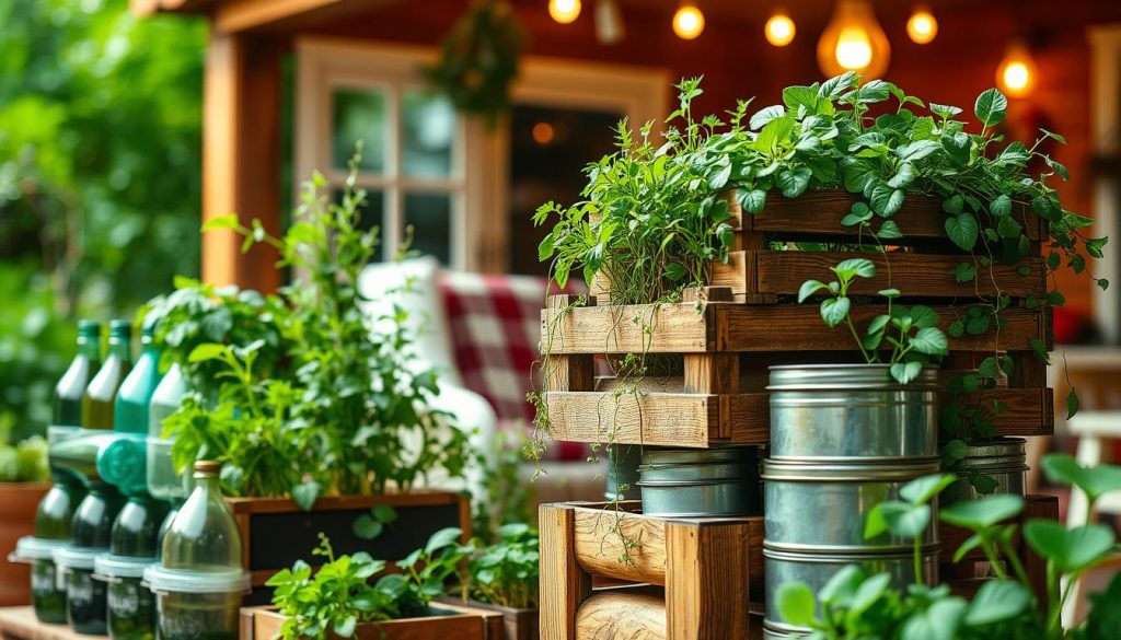 DIY stackable container gardening project using upcycled materials