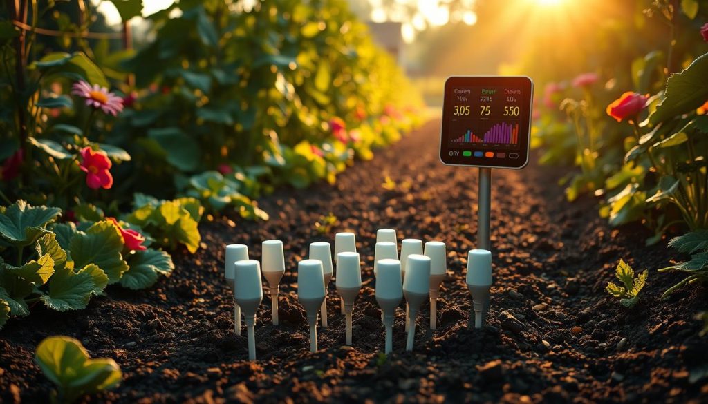 Smart soil sensors monitoring garden soil conditions