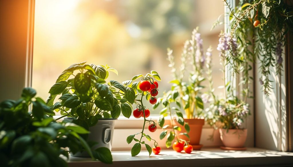 edible houseplants growing on windowsill