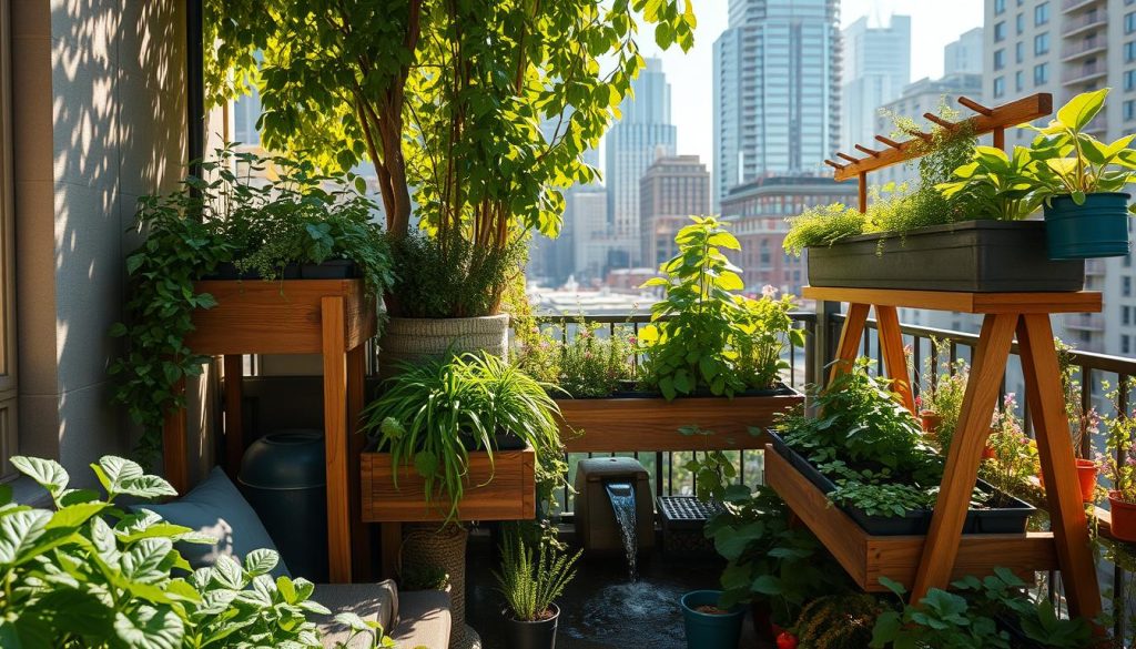 elevated planting in urban garden setting