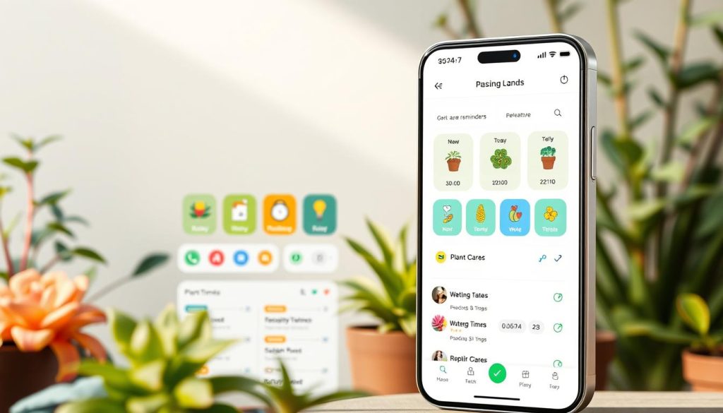 gardening apps and trackers interface showing plant care reminders