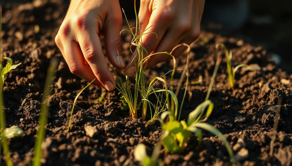hand pulling weeds technique