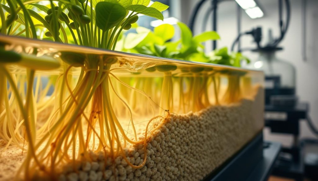 hydroponic gardening systems showing plant roots in nutrient solution