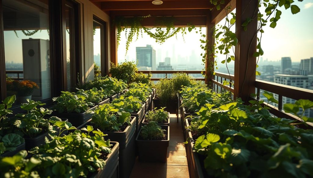 microgreens growing in small containers on balcony garden