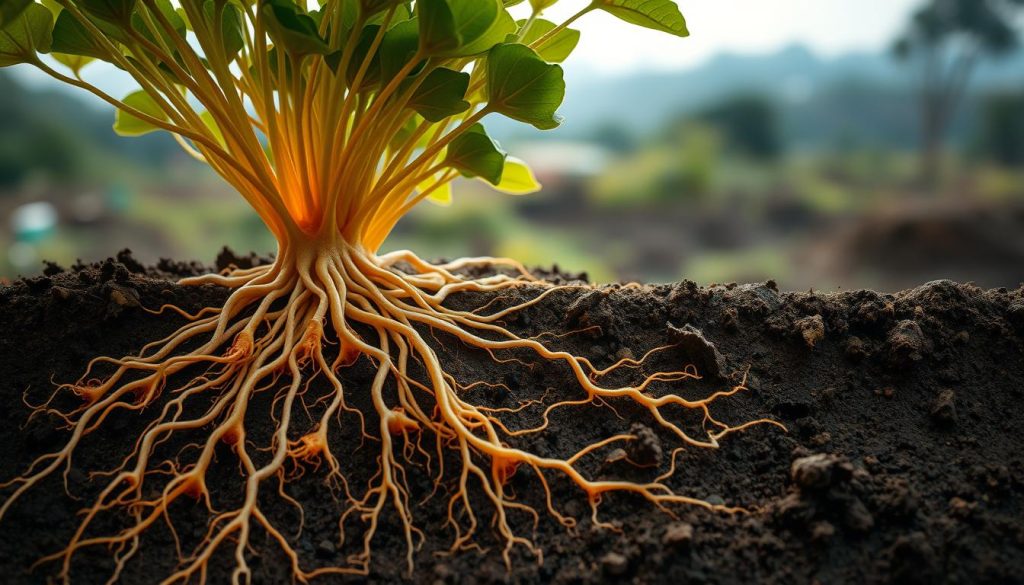 mycorrhizal fungi network extending plant roots