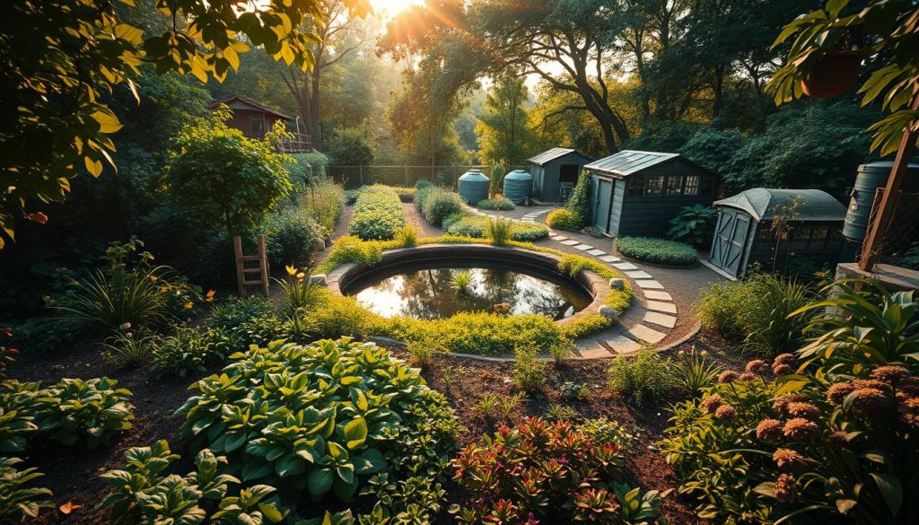 permaculture garden design showing zones and functional elements