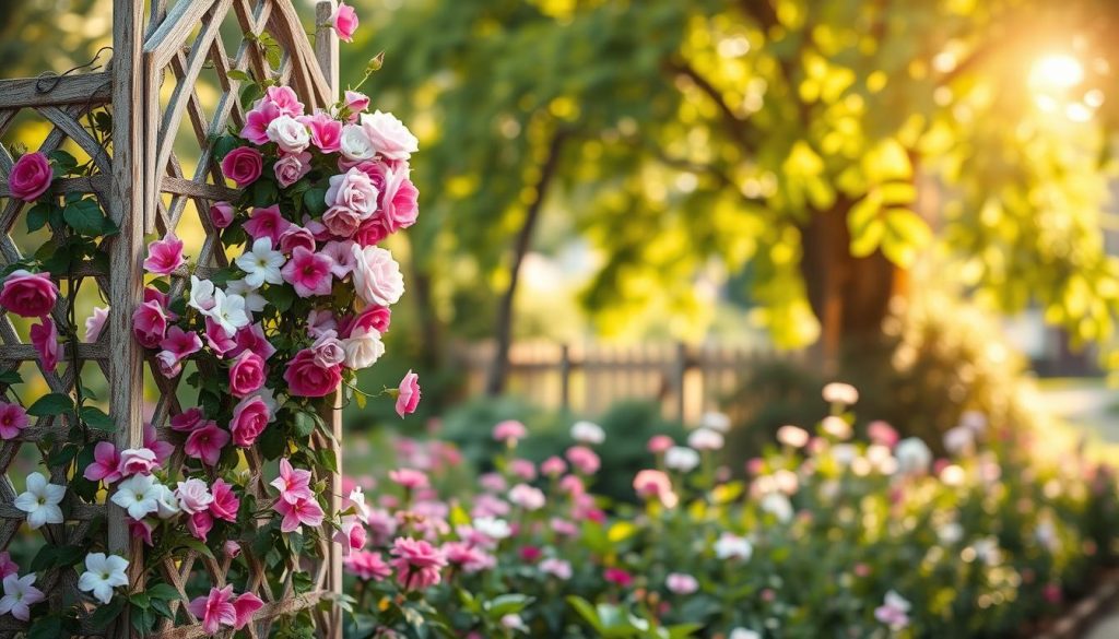 rose and clematis trellis designs for flower gardening
