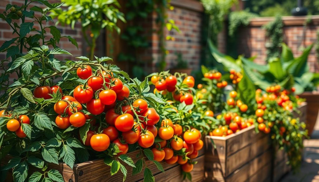 vegetable container gardening with tomatoes and peppers