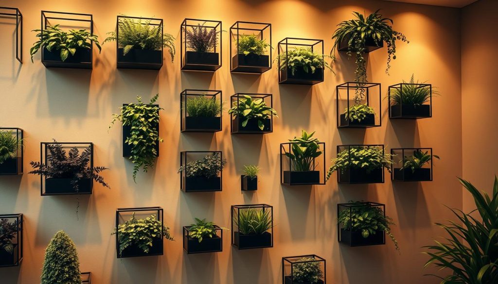 wall-mounted planters arranged in balanced proportion
