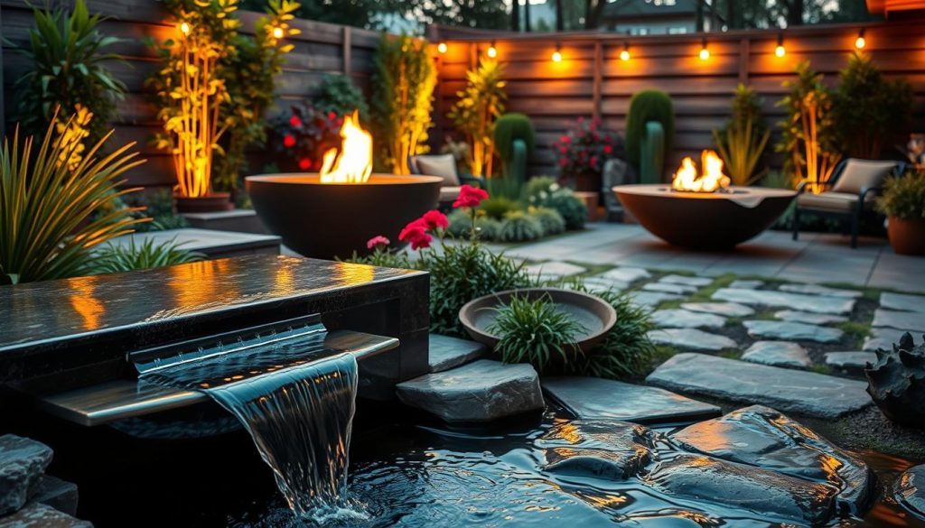water and fire features for patio garden design